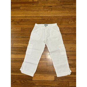 Lauren Ralph Lauren Cargo Pants 100% Linen Women's Size 4 High Rise White Capri